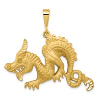 10K Yellow Gold Large Satin Diamond-cut Dragon Pendant view 1