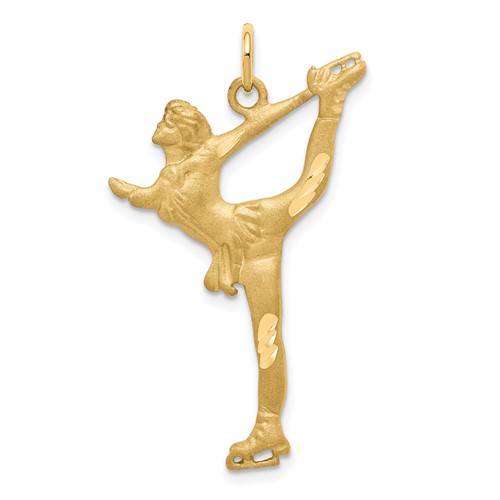 10K Yellow Gold Solid Satin Diamond-cut Figure Skater Charm