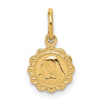 10K Yellow Gold Solid Satin Polished Small Our Lady of Sorrows Disc Pendant view 1