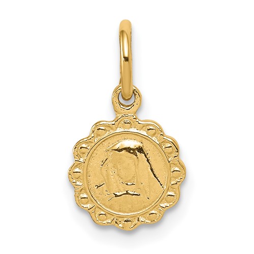 10K Yellow Gold Solid Satin Polished Small Our Lady of Sorrows Disc Pendant