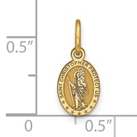 10K Yellow Gold Solid Satin Polished Small Oval St. Christopher Medal Pendant view 4