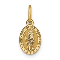 10K Yellow Gold Solid Satin Polished Small Oval St. Christopher Medal Pendant view 1