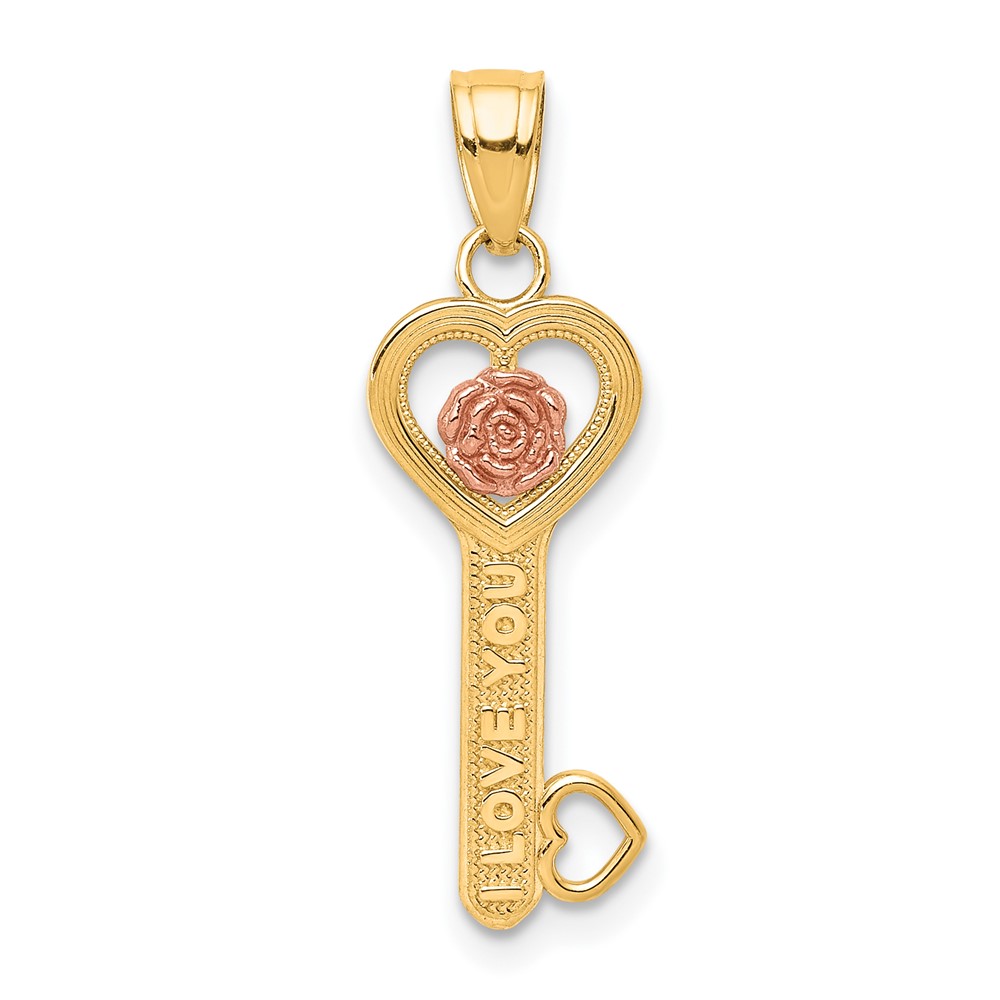 10K Two-tone I Love You Charm with Flower Key