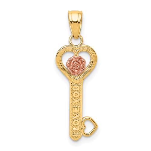 10K Two-tone I Love You Charm with Flower Key