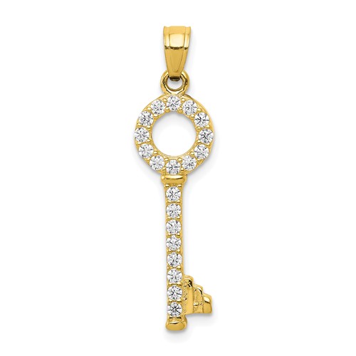 10K Yellow Gold CZ Key Pendant