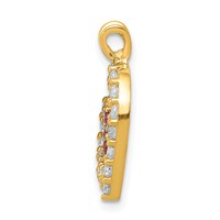 10K Yellow Gold Red and Clear CZ Heart and Flower Pendant view 2