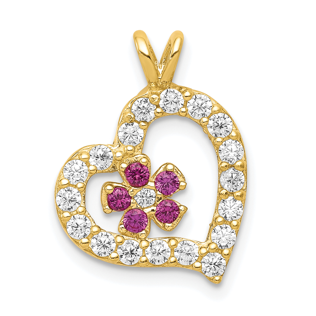 10k CZ Heart & Flower Pendant (10C920)