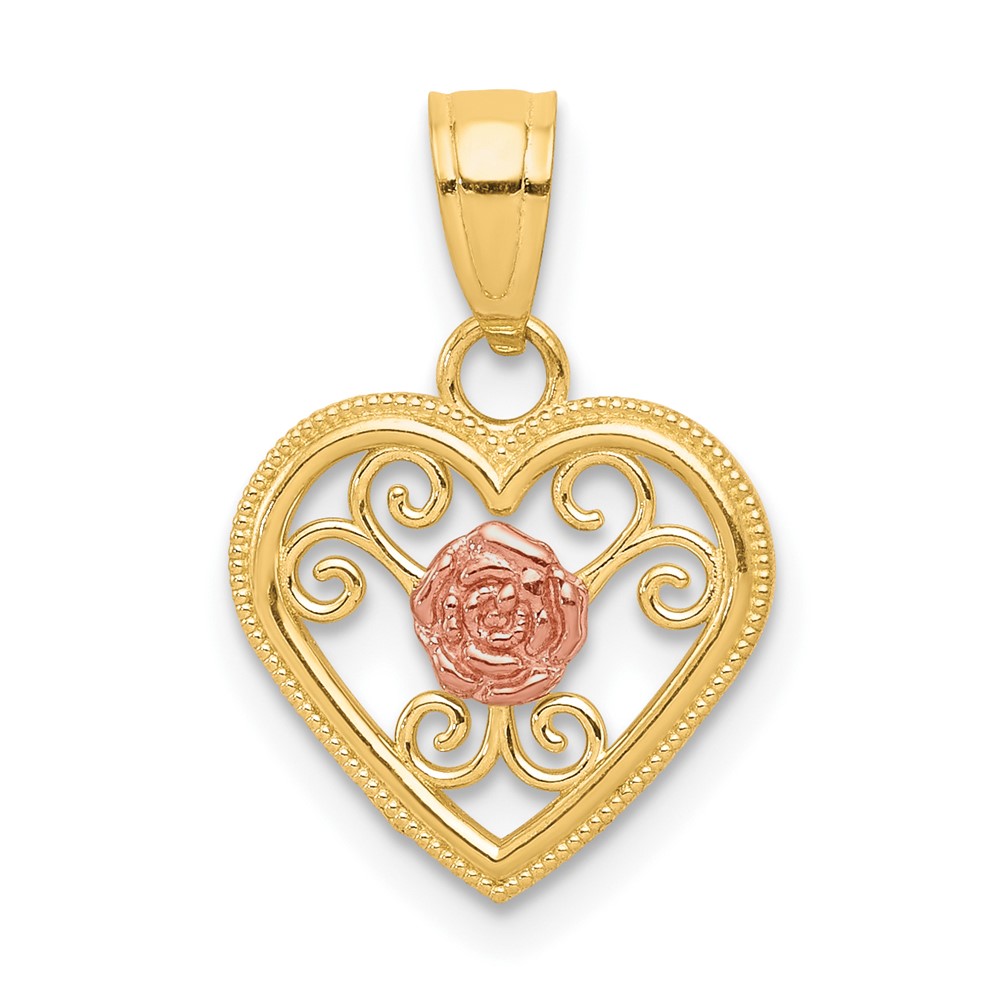 10K Two-tone Flower in Small Heart Charm
