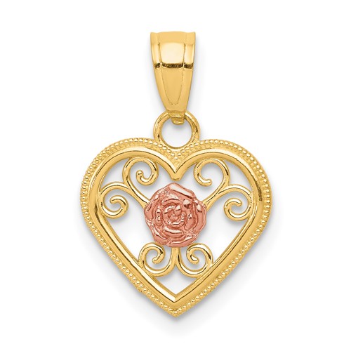 10K Two-tone Flower in Small Heart Charm