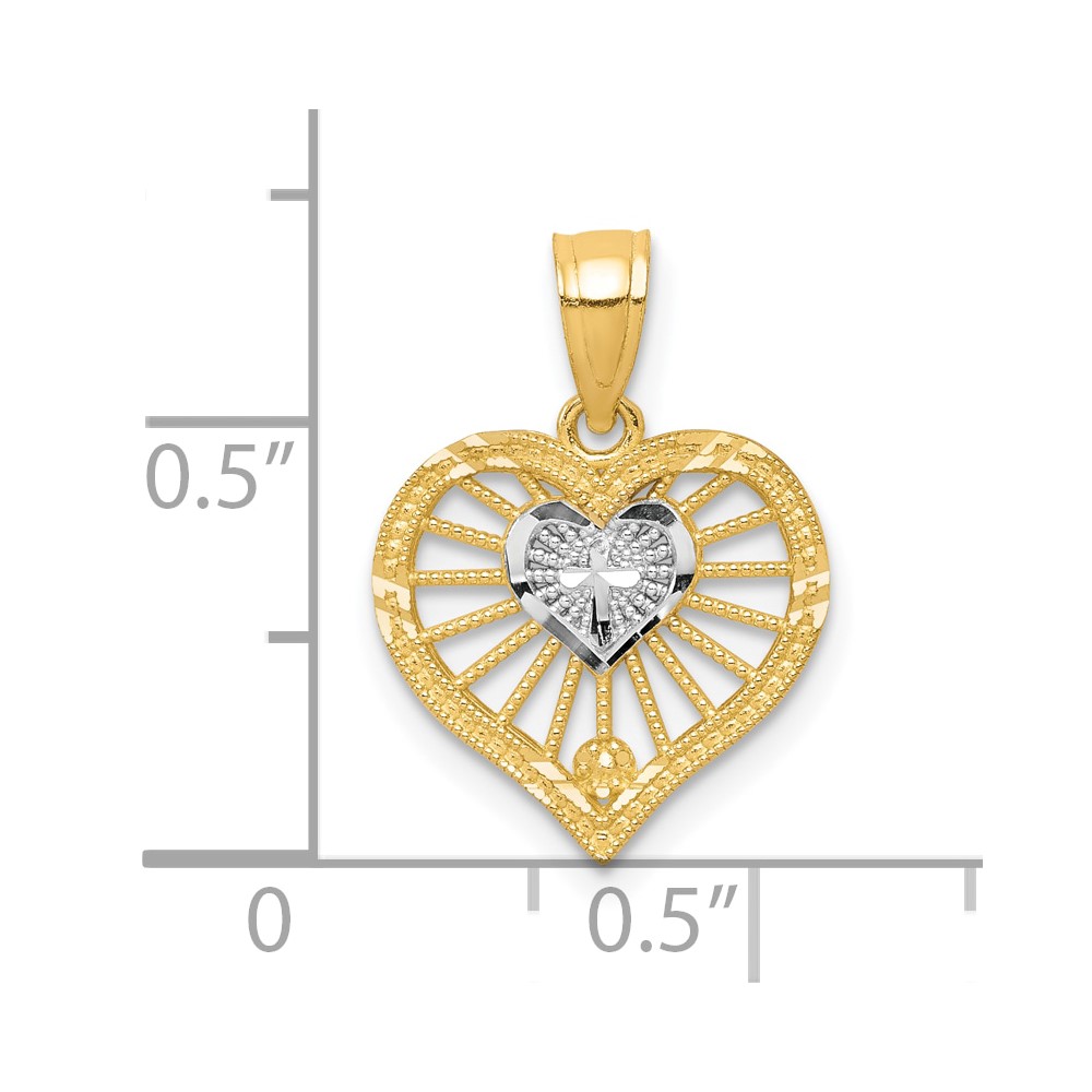 10K W/Rhodium Heart W/Cross Charm (10C935)