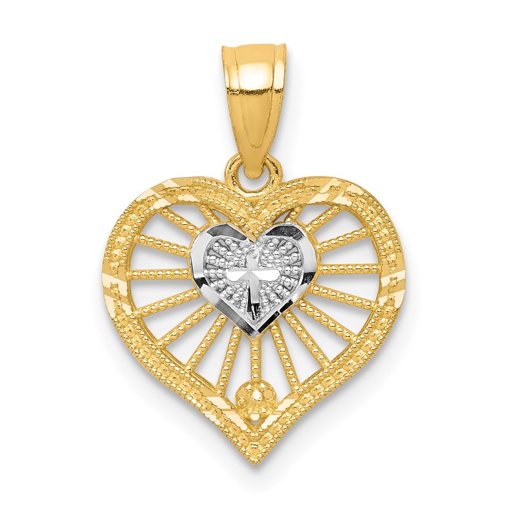 10K W/Rhodium Heart W/Cross Charm (10C935)