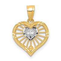 10K and White Rhodium Heart Charm with Tiny Cross view 1