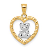 10K and White Rhodium Teddy Bear in Heart Charm view 1