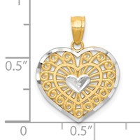 10K and White Rhodium Filigree Heart Charm view 3
