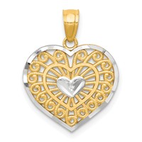 10K and White Rhodium Filigree Heart Charm view 1