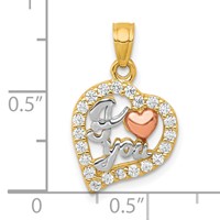 10K Two-Tone and White Rhodium I Heart You CZ Heart Pendant view 3