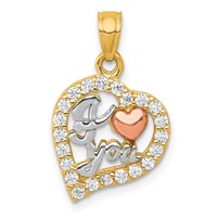 10K Two-Tone and White Rhodium I Heart You CZ Heart Pendant view 1