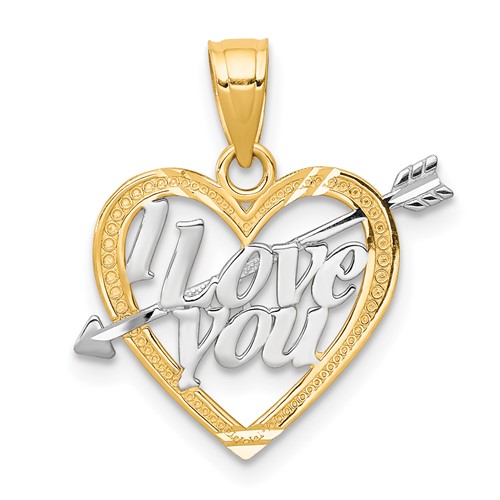 10K and White Rhodium I Love You Heart Charm with Arrow