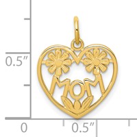 10K Yellow Gold Mom in Heart Charm with Flowers view 3