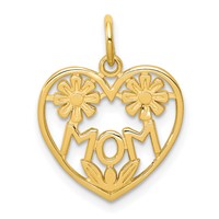 10K Yellow Gold Mom in Heart Charm with Flowers view 1