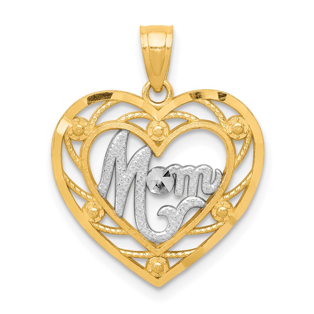 10K & Rhodium MOM Heart Charm (10C960)