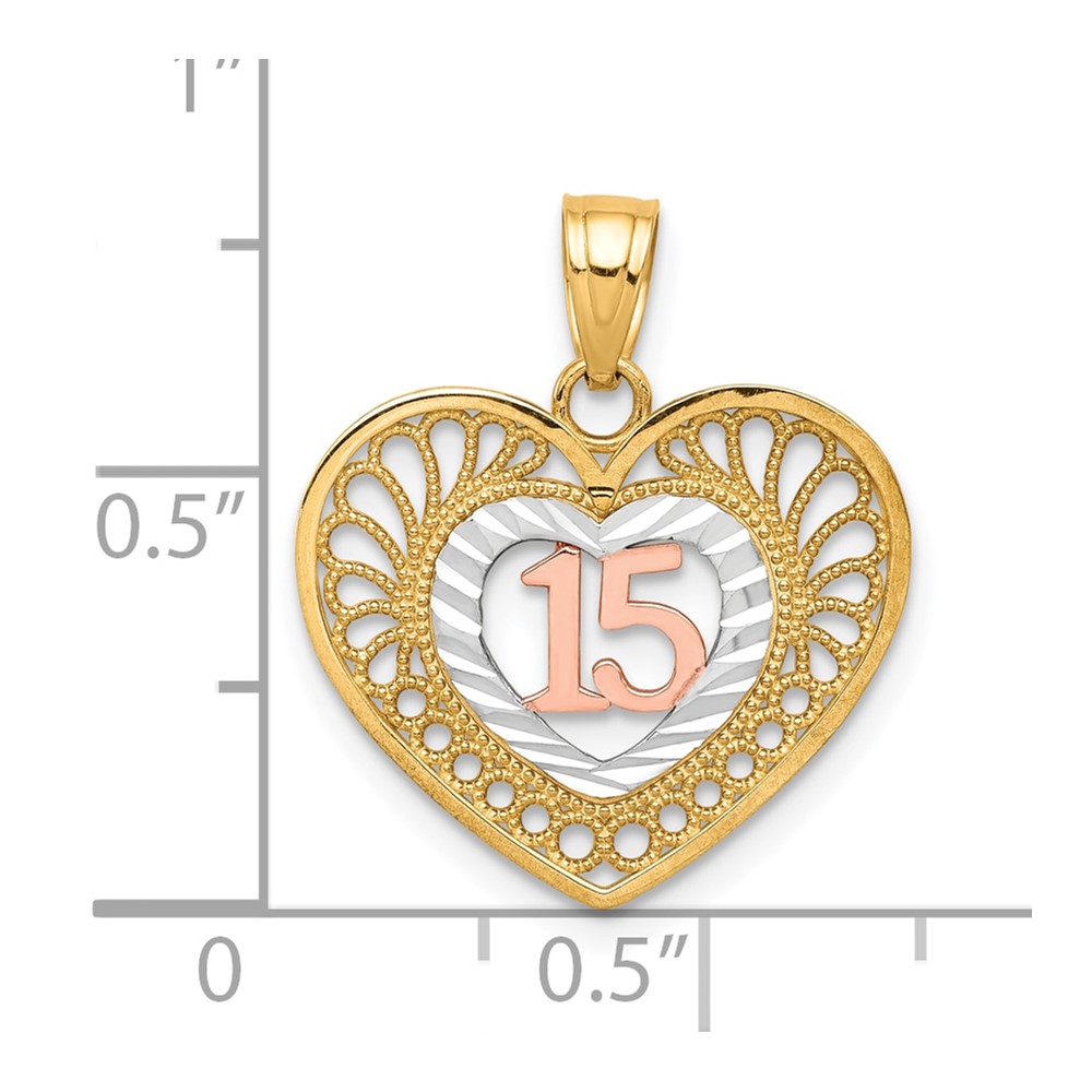 10K Two-tone w/White Rhodium 15 Heart Pendant (10C972)