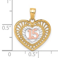 10K Two-tone and White Rhodium Heart Pendant, 15" view 3