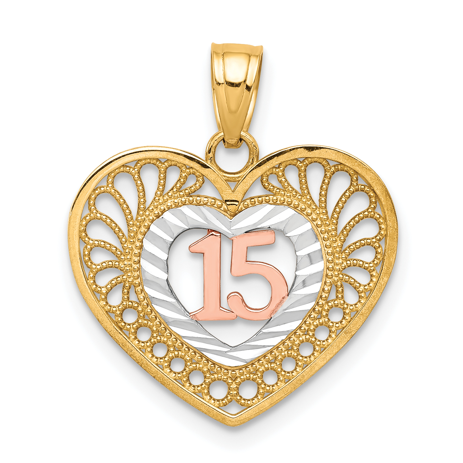 10K Two-tone w/White Rhodium 15 Heart Pendant (10C972)