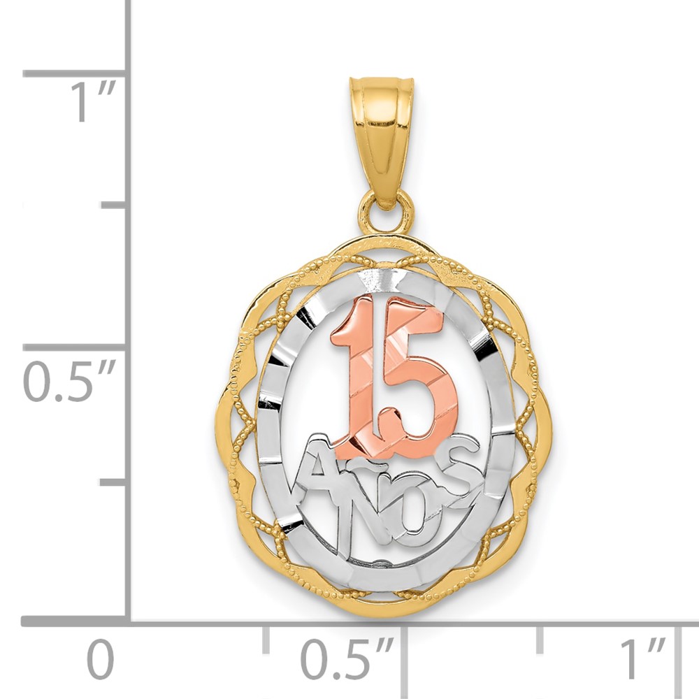 10K Two-tone w/White Rhodium Sweet 15 ANOS Oval Pendant (10C973)