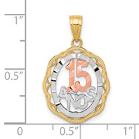 10K Two-tone and White Rhodium 15 Anos Oval Pendant view 3