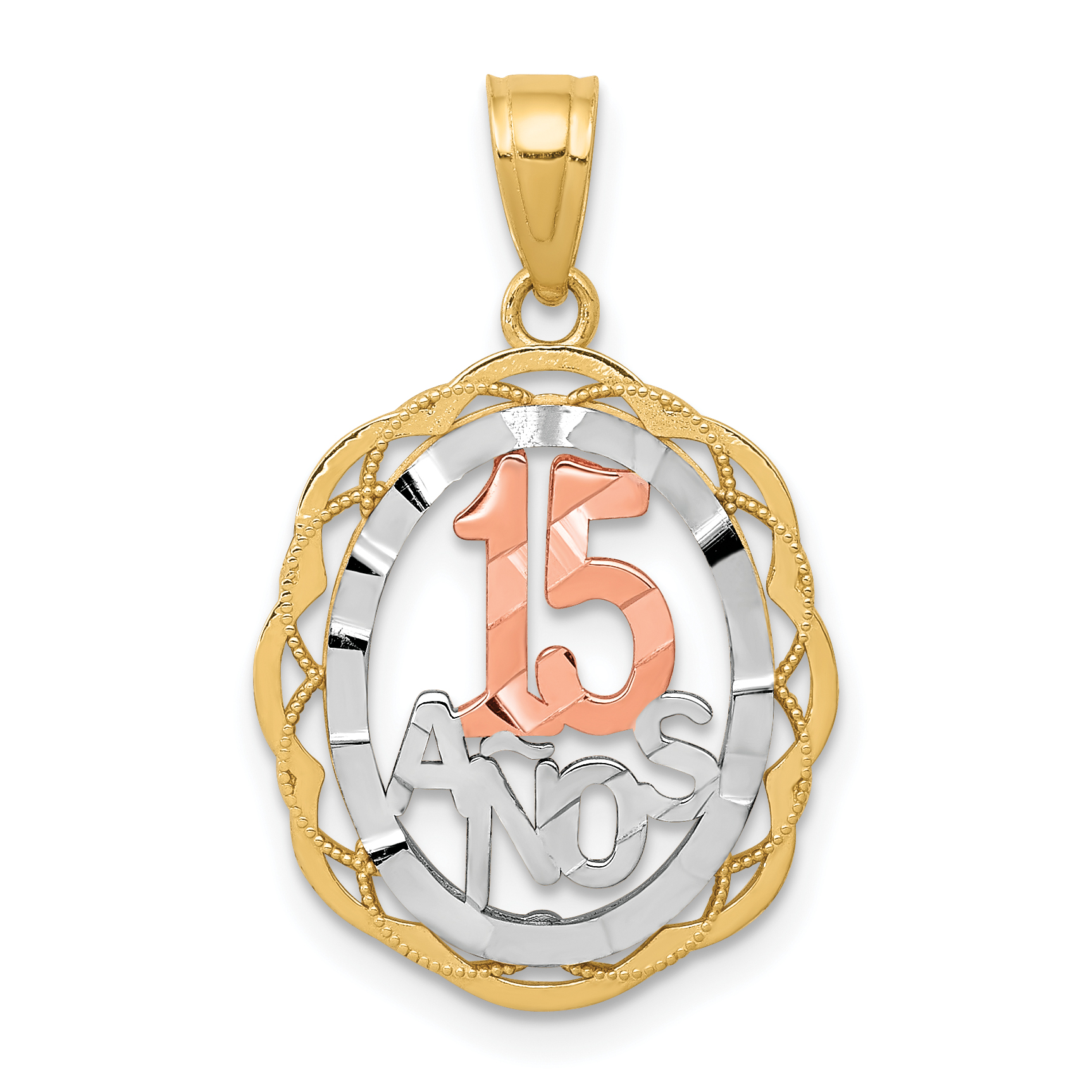 10K Two-tone w/White Rhodium Sweet 15 ANOS Oval Pendant (10C973)