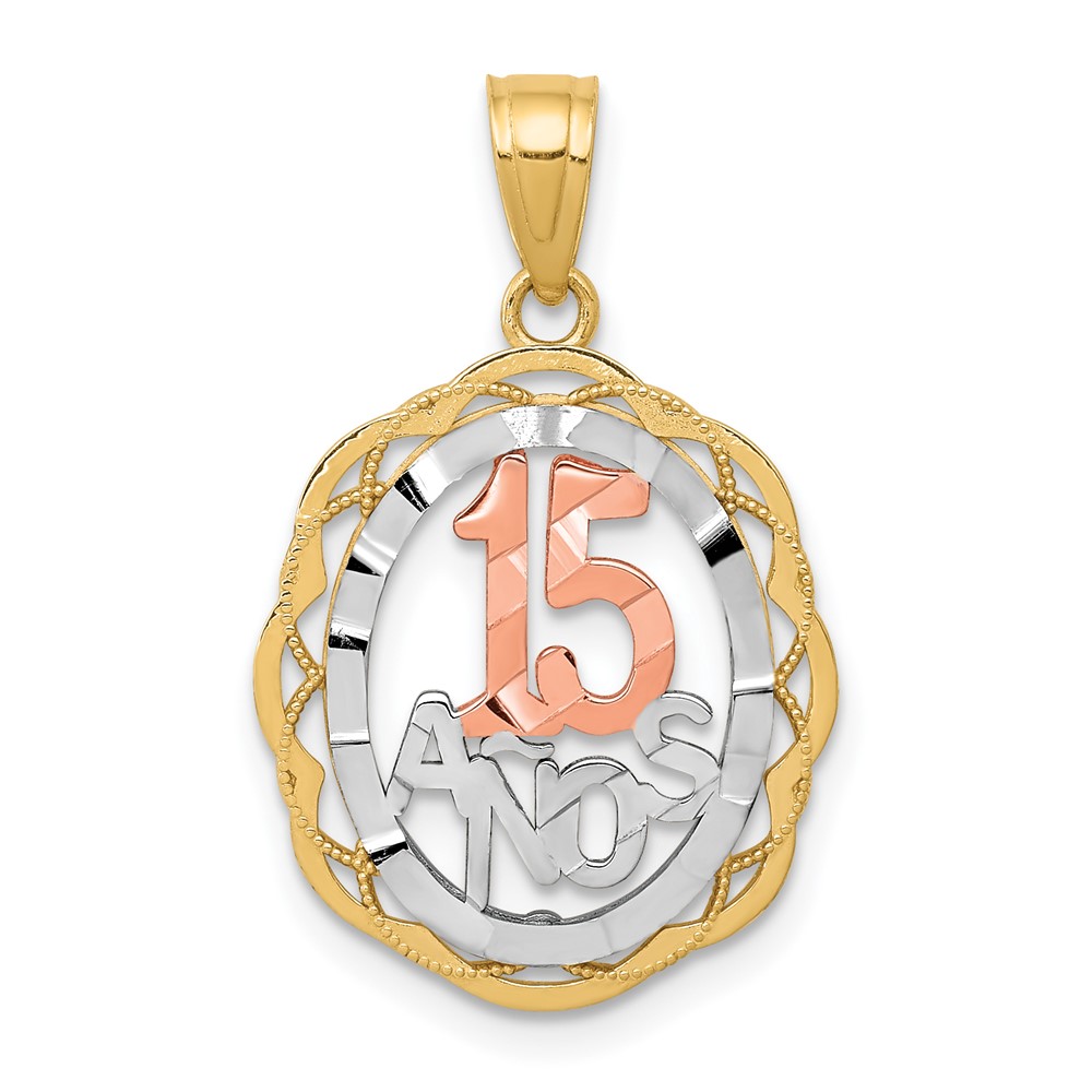 10K Two-tone w/White Rhodium Sweet 15 ANOS Oval Pendant (10C973)