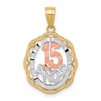 10K Two-tone and White Rhodium 15 Anos Oval Pendant view 1