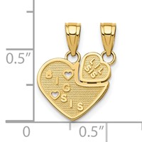 10K Yellow Gold Big Sis Lil Sis 2-Piece Break-Apart Heart Charm view 3