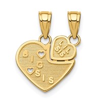 10K Yellow Gold Big Sis Lil Sis 2-Piece Break-Apart Heart Charm view 1