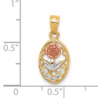 10K Two-Tone Charm with White Rhodium CZ Rose Oval view 3
