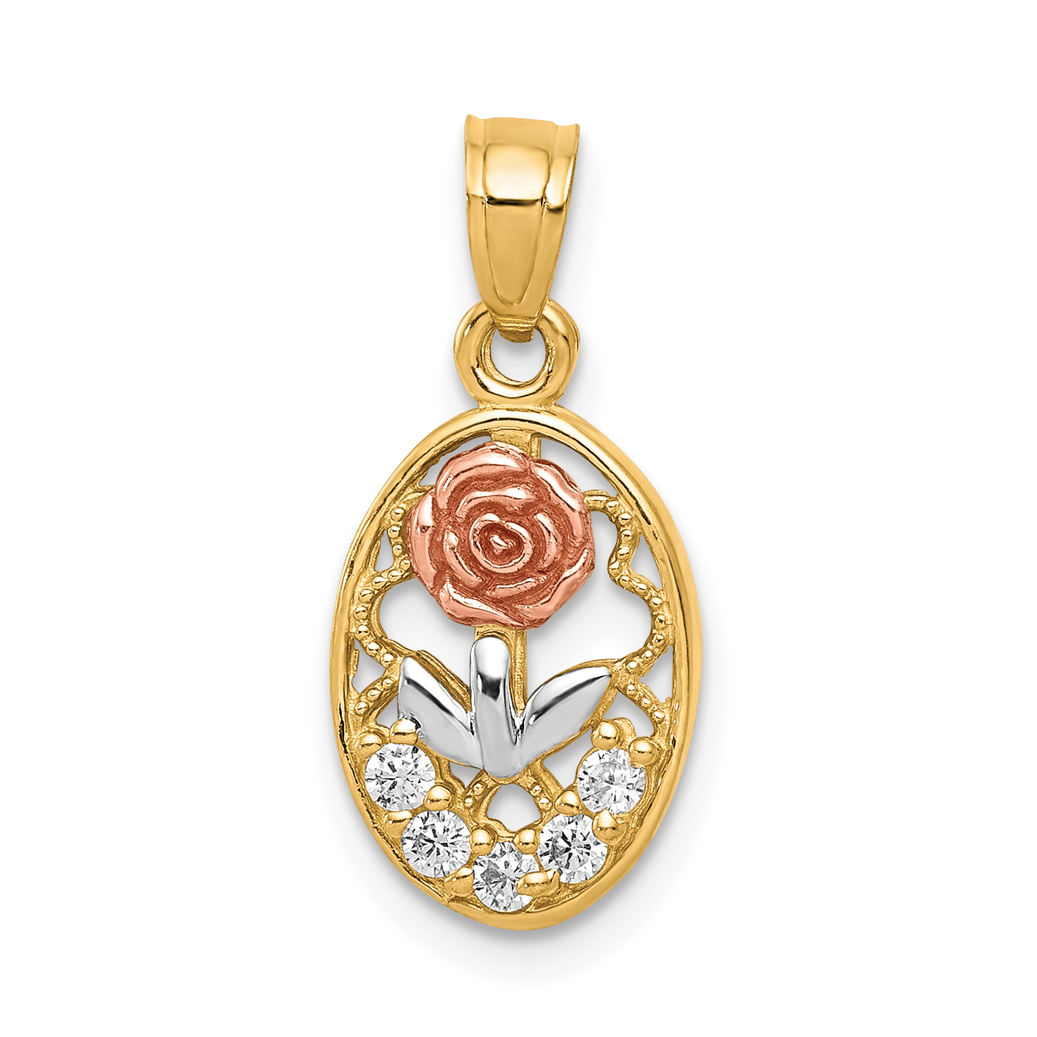 10K Two-Tone w/White Rhodium CZ Rose Charm (10C985)