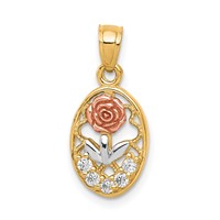 10K Two-Tone Charm with White Rhodium CZ Rose Oval view 1