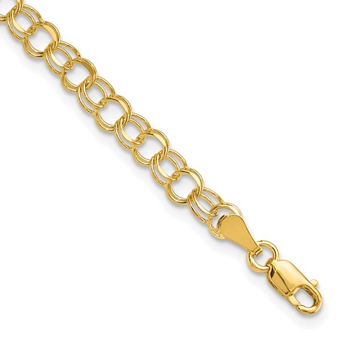 10k 4.5mm Solid Diamond-cut Double Link 7 inch Charm Bracelet
