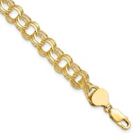 10K 7mm Solid Diamond-cut Triple Link 7 Inch Charm Bracelet view 1