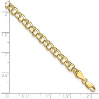 10K 5.25mm Yellow Gold Solid Diamond-cut Double Link Charm Bracelet, 7" view 4