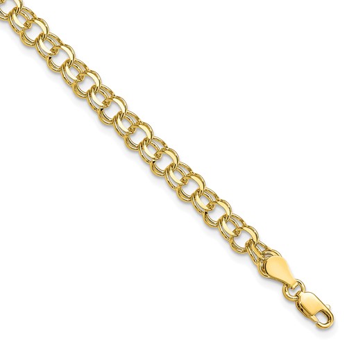 10k 5.25mm Solid Diamond-cut Double Link 7 inch Charm Bracelet