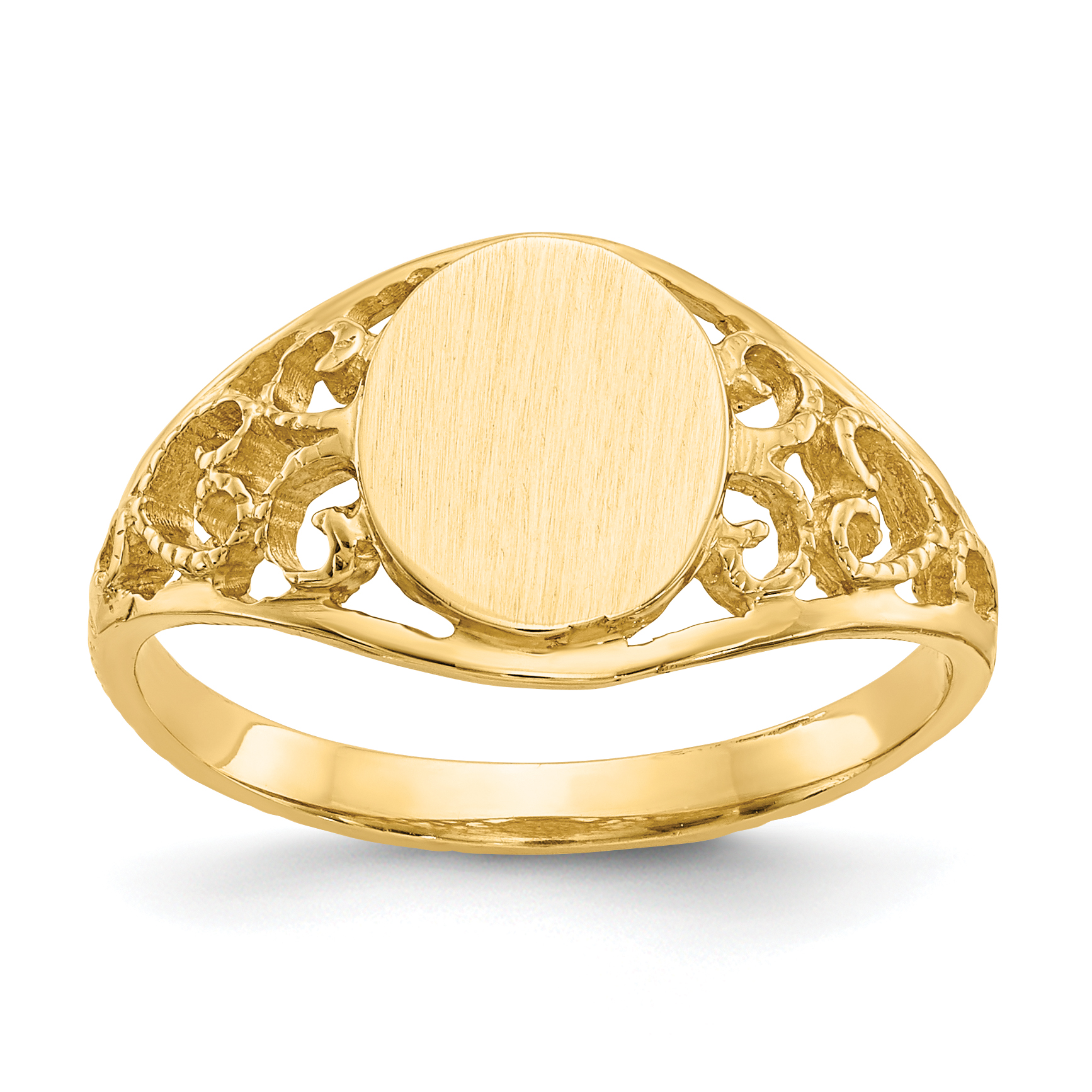 10k 8.5x7.5mm Satin Open Back Filigree Signet Ring (10CH288)