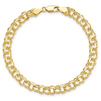 10K 5.5mm Yellow Gold Solid Diamond-cut Double Link Charm Bracelet, 7" view 3