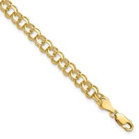 10K 5.5mm Yellow Gold Solid Diamond-cut Double Link Charm Bracelet, 7" view 1