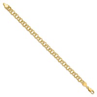 10K 6mm Yellow Gold Solid Diamond-cut Double Link Charm Bracelet - 7in view 2