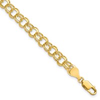 10K 6mm Yellow Gold Solid Diamond-cut Double Link Charm Bracelet - 7in view 1