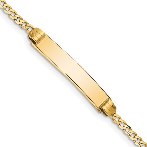 10K Yellow Gold Polished Solid Chain Solid Plate Curb Link 25x 5mm Plate ID Bracelet, 7"