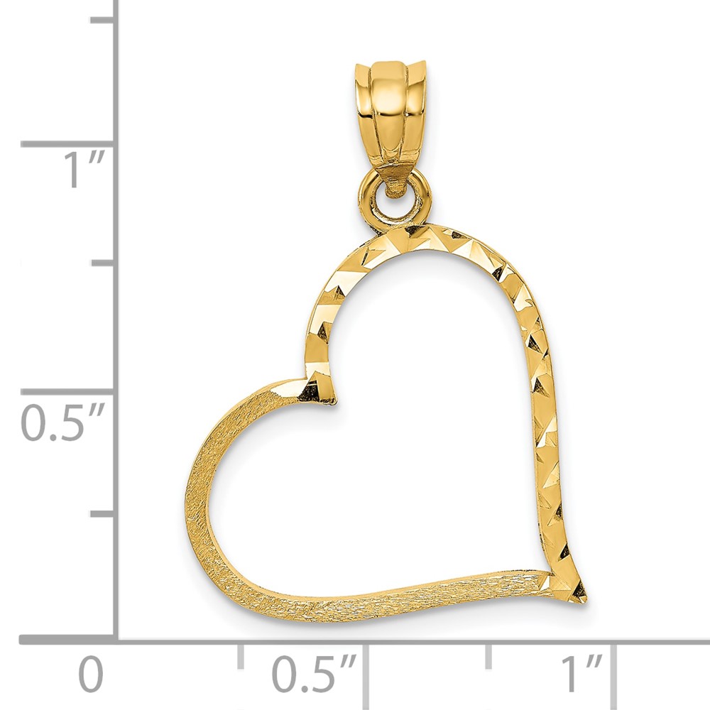 10K Satin Diamond-cut Crooked Heart Pendant (10D1054)