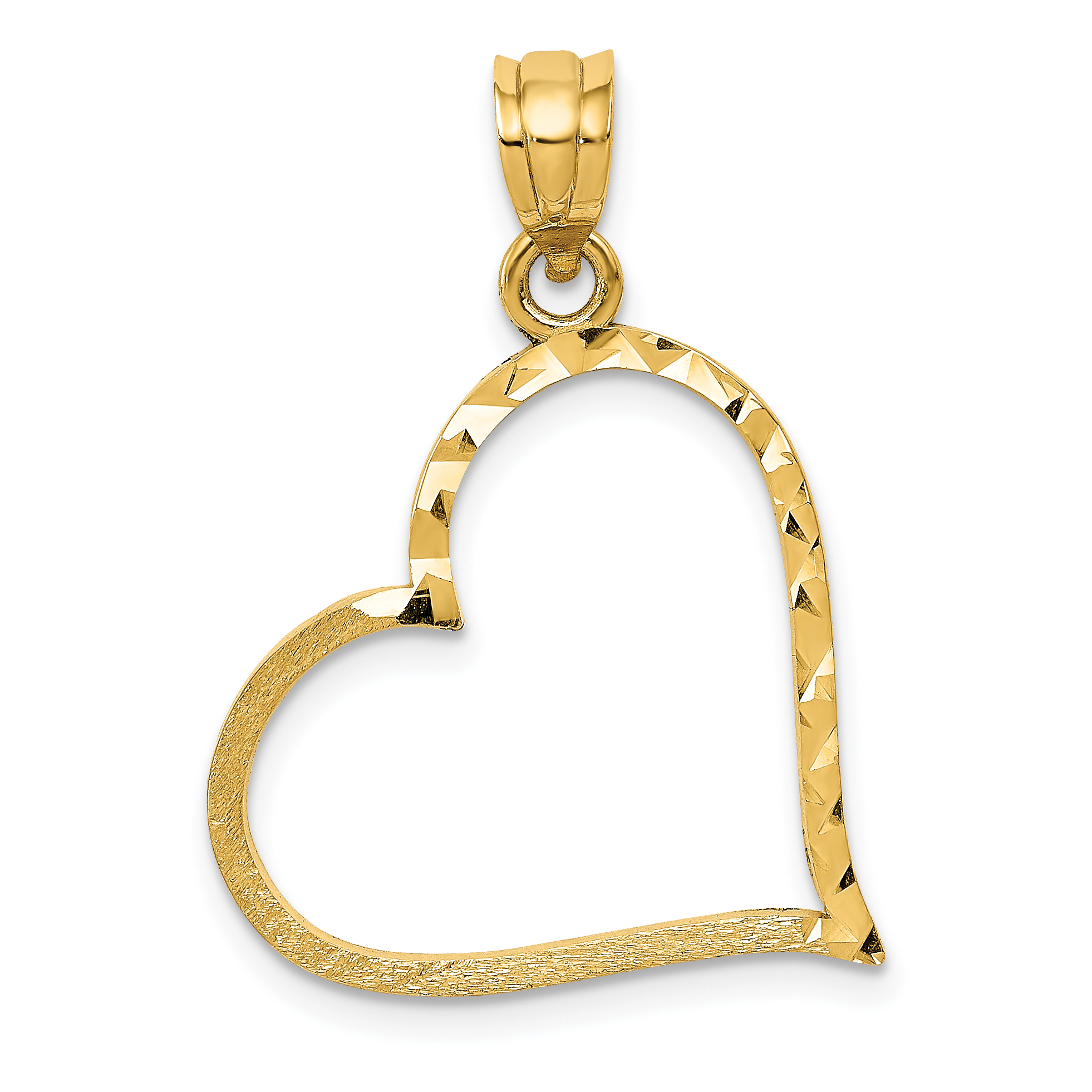 10K Satin Diamond-cut Crooked Heart Pendant (10D1054)